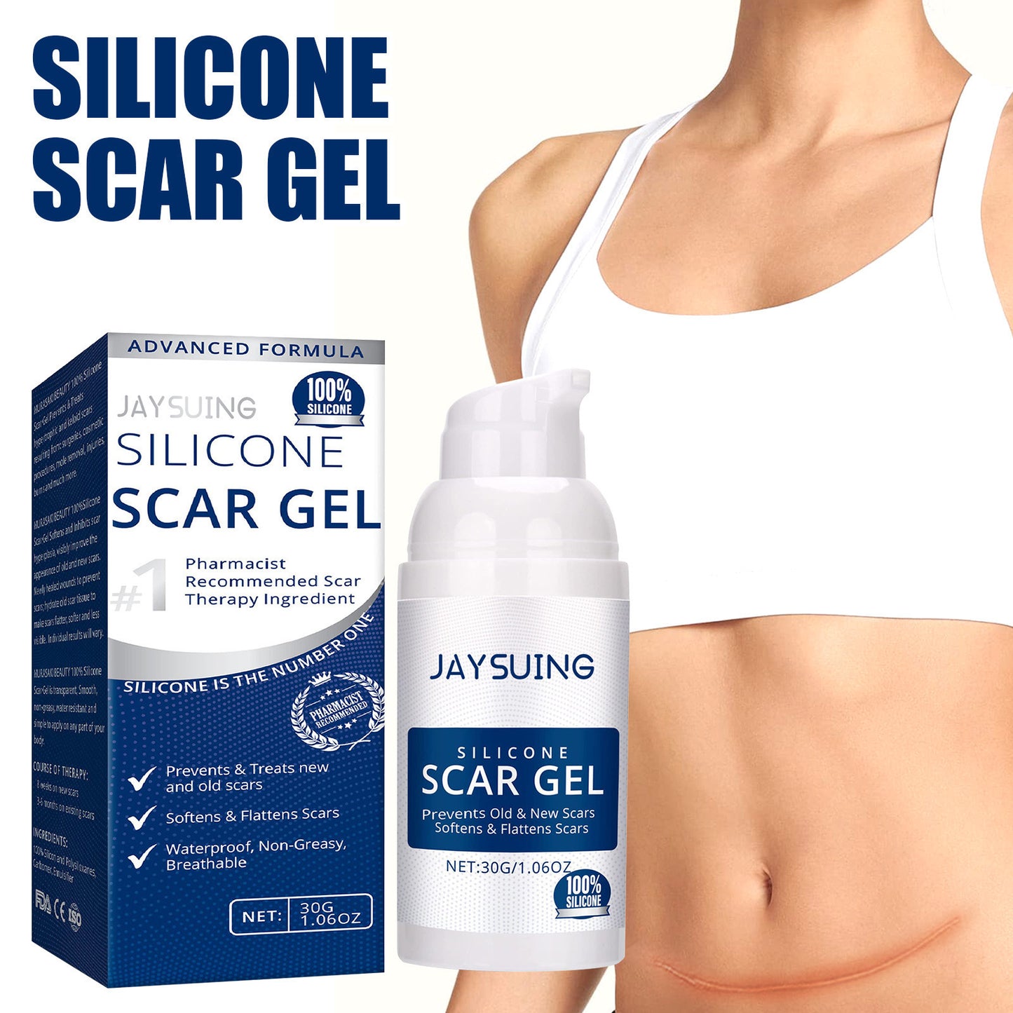 Scar Cream Gel, Advanced Silicone Scar Gel For Keloid, Hypertrophic, Surgical Scars & Stretch Marks